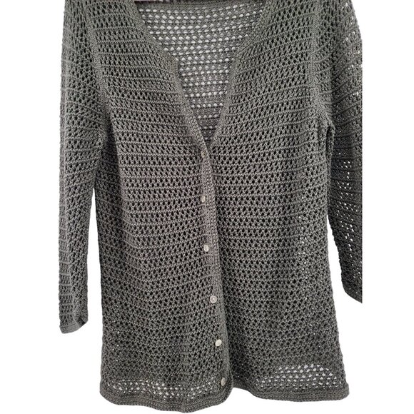 Eddie Bauer Sweaters - Eddie Bauer Olive Green Open Knit Cardigan Sweater 100% Cotton XL Button Front W